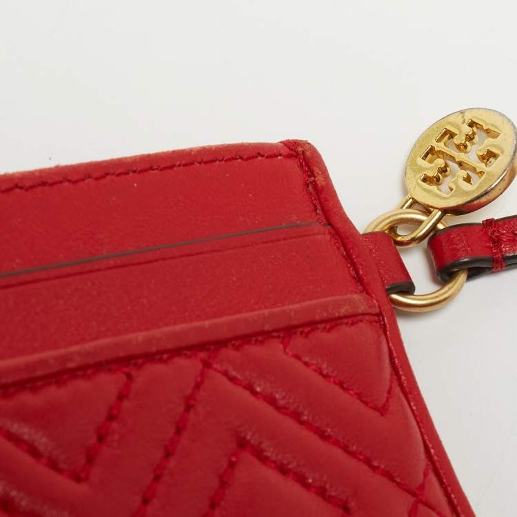 Pre Owned Tory Burch Red Quilted Leather Fleming Card Holder