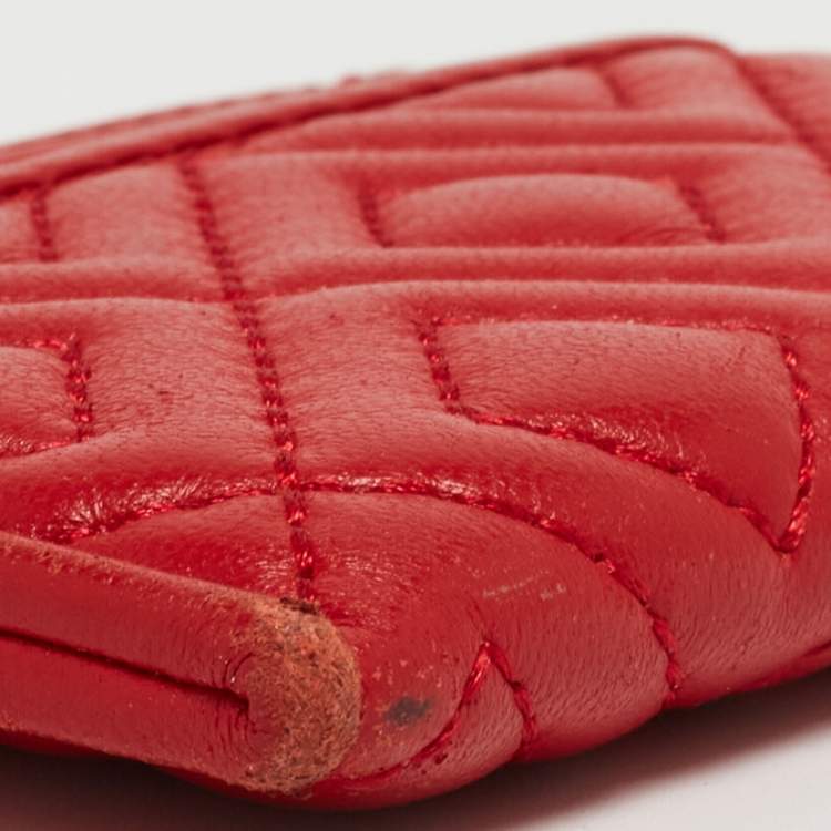 Pre Owned Tory Burch Red Quilted Leather Fleming Card Holder