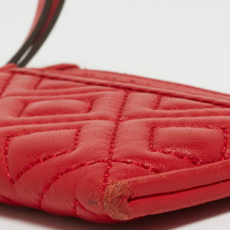 Pre Owned Tory Burch Red Quilted Leather Fleming Card Holder