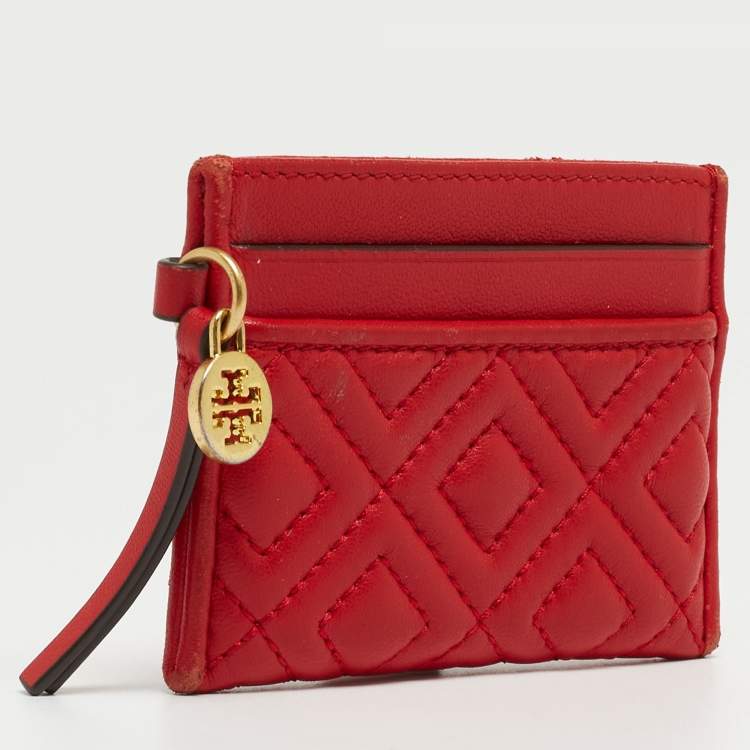 Pre Owned Tory Burch Red Quilted Leather Fleming Card Holder