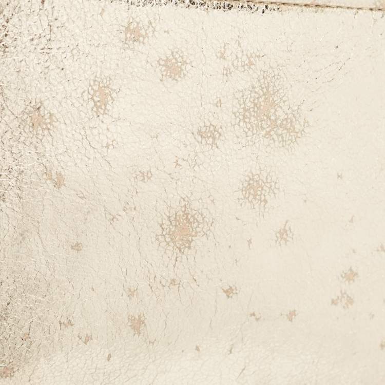 Pre Owned Tory Burch Gold Laminated Leather Reva Logo Crossbody Bag