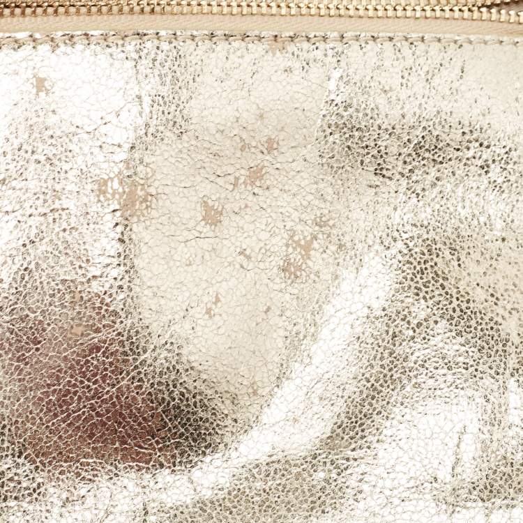 Pre Owned Tory Burch Gold Laminated Leather Reva Logo Crossbody Bag