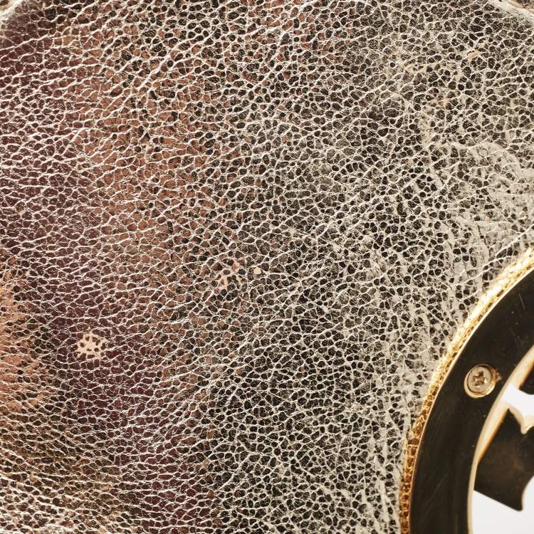 Pre Owned Tory Burch Gold Laminated Leather Reva Logo Crossbody Bag