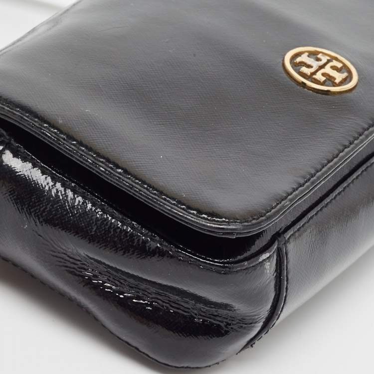 Pre Owned Tory Burch Black Saffiano Patent Leather Robinson Shoulder Bag