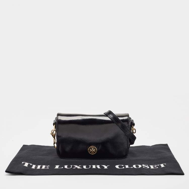 Pre Owned Tory Burch Black Saffiano Patent Leather Robinson Shoulder Bag