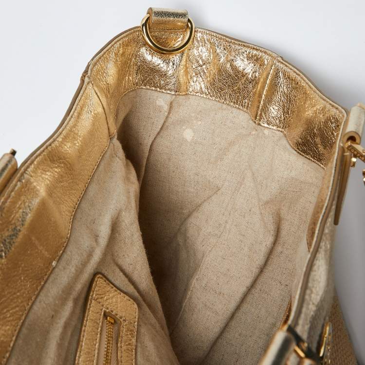 Pre Owned Tory Burch Beige/Gold Raffia and Leather Satchel