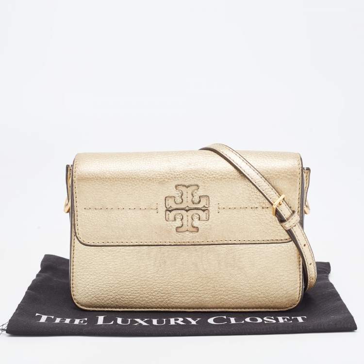 Pre Owned Tory Burch Gold Leather Mcgraw Crossbody Bag