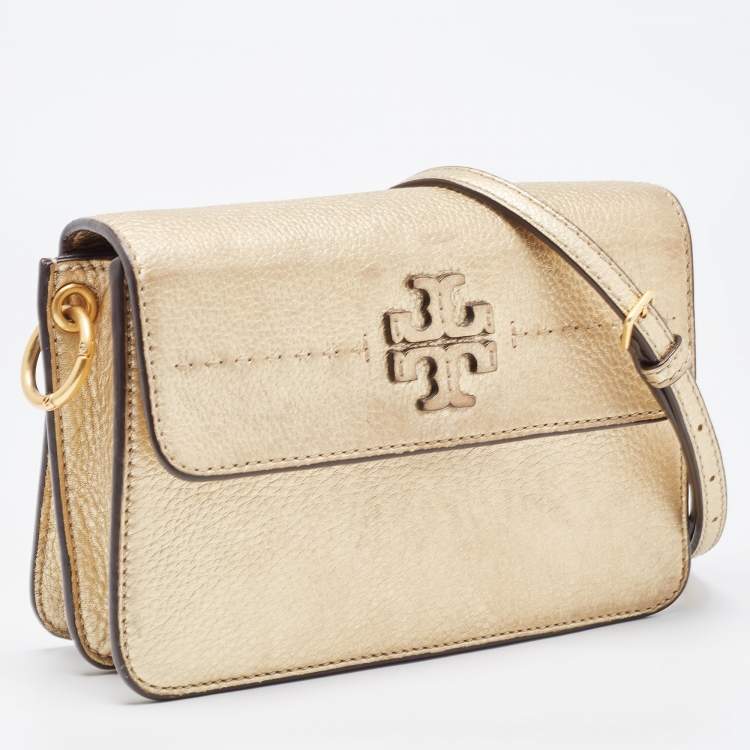Pre Owned Tory Burch Gold Leather Mcgraw Crossbody Bag