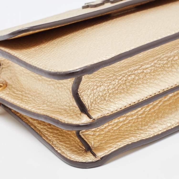 Pre Owned Tory Burch Gold Leather Mcgraw Crossbody Bag