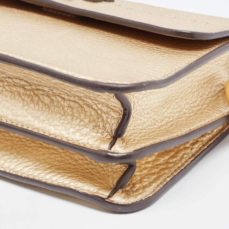 Pre Owned Tory Burch Gold Leather Mcgraw Crossbody Bag