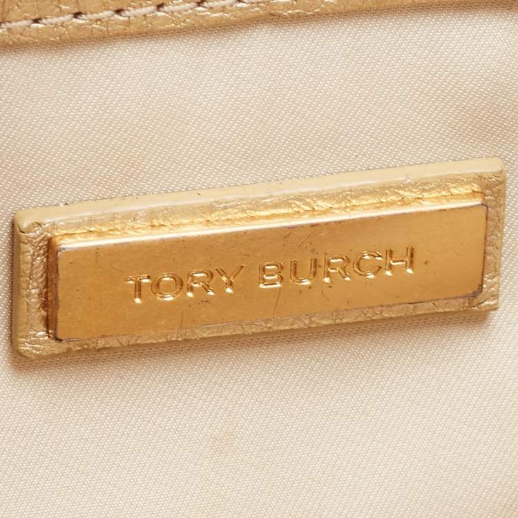 Pre Owned Tory Burch Gold Leather Mcgraw Crossbody Bag