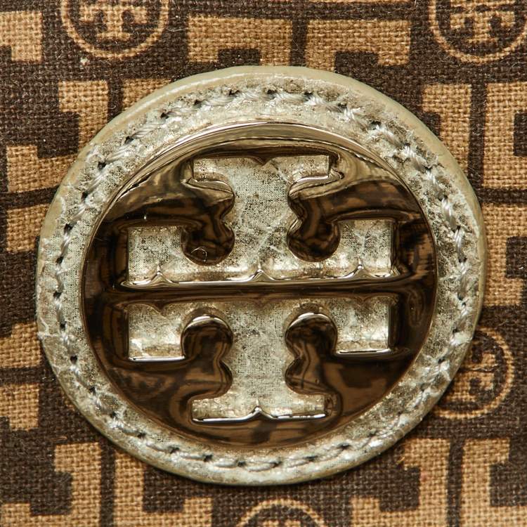 Pre Owned Tory Burch Gold Crackled Leather Bombe Tote