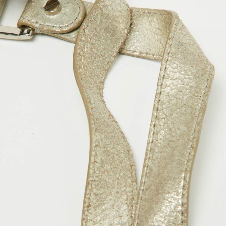 Pre Owned Tory Burch Gold Crackled Leather Bombe Tote