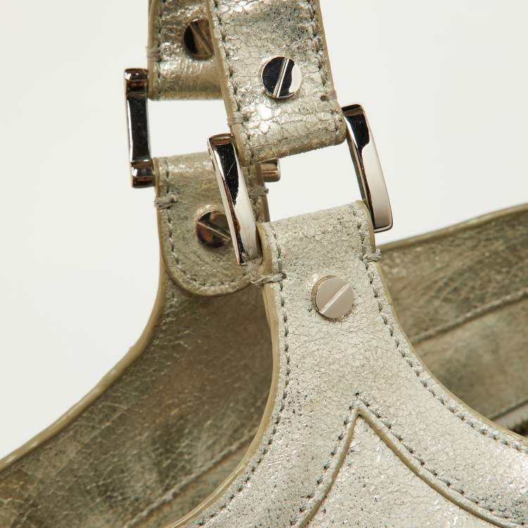 Pre Owned Tory Burch Gold Crackled Leather Bombe Tote