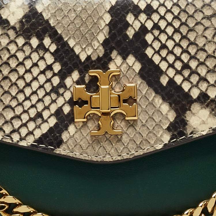 Pre Owned Tory Burch Green/Off-White Python Print Leather And Leather Kira Belt Bag