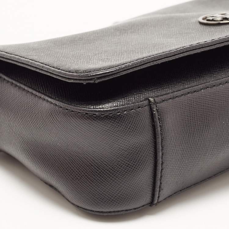 Pre Owned Tory Burch Black Leather Robinson Flap Crossbody Bag
