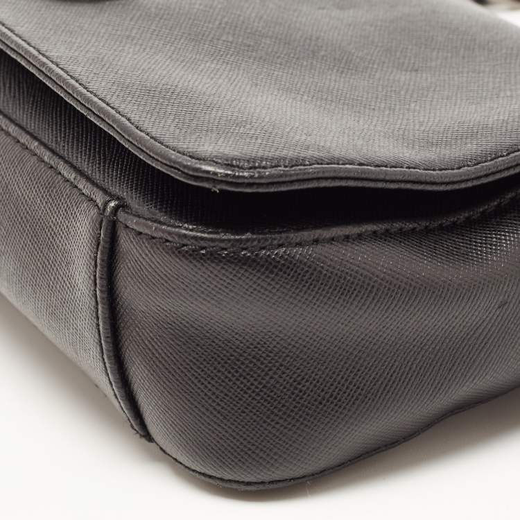 Pre Owned Tory Burch Black Leather Robinson Flap Crossbody Bag