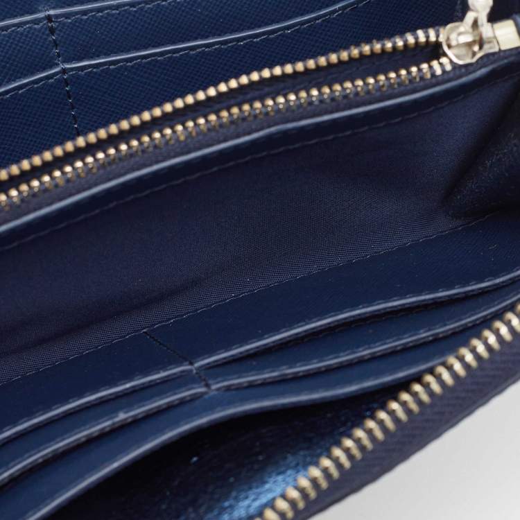 Pre Owned Tory Burch Blue Leather Robinson Zip Around Wallet