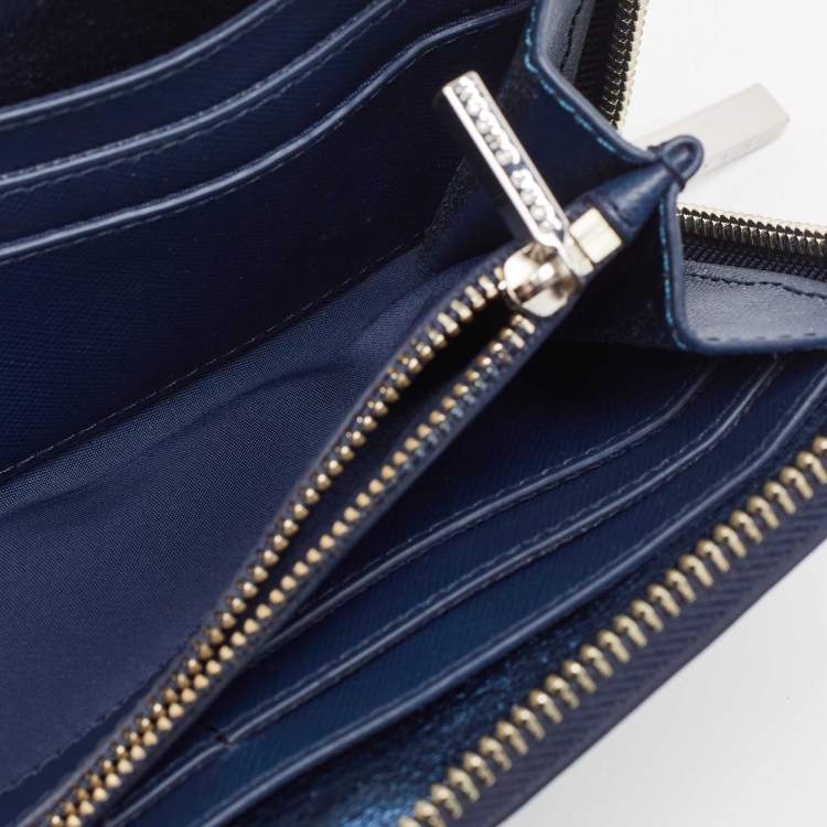 Pre Owned Tory Burch Blue Leather Robinson Zip Around Wallet