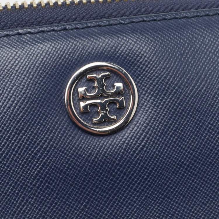 Pre Owned Tory Burch Blue Leather Robinson Zip Around Wallet