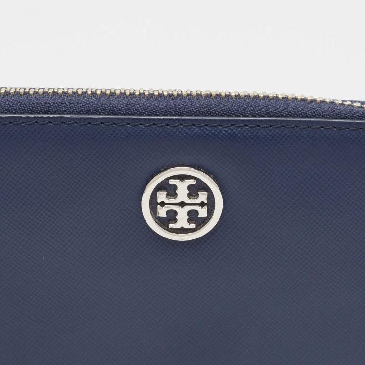 Pre Owned Tory Burch Blue Leather Robinson Zip Around Wallet