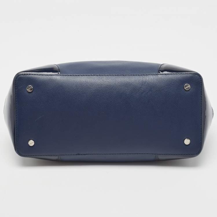 Pre Owned Tory Burch Blue Patent And Leather Robinson Middy Satchel