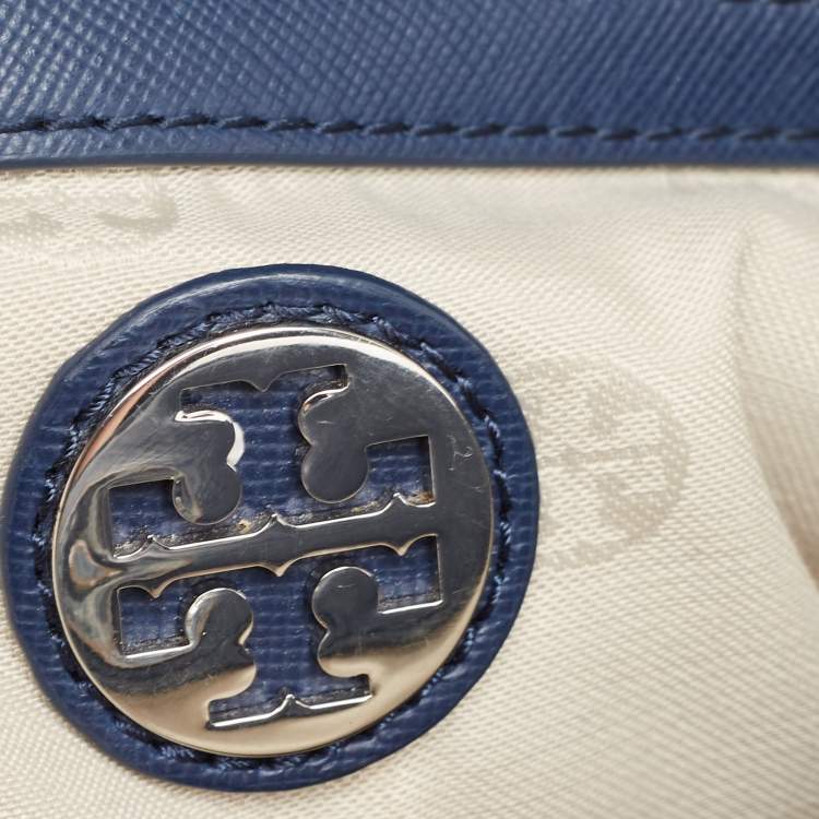 Pre Owned Tory Burch Blue Patent And Leather Robinson Middy Satchel