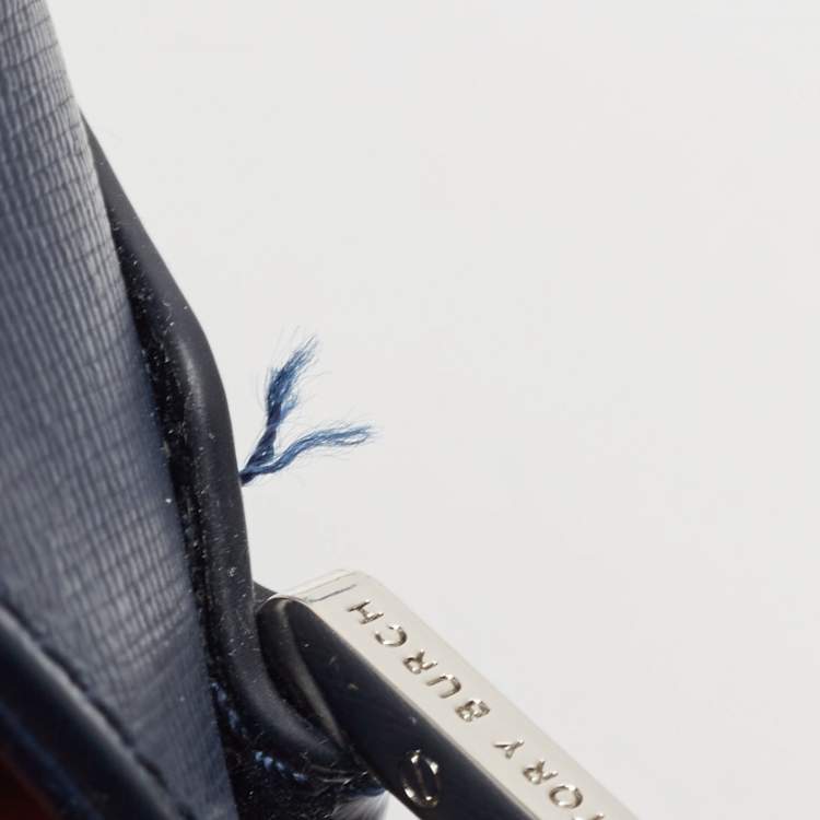 Pre Owned Tory Burch Blue Patent And Leather Robinson Middy Satchel