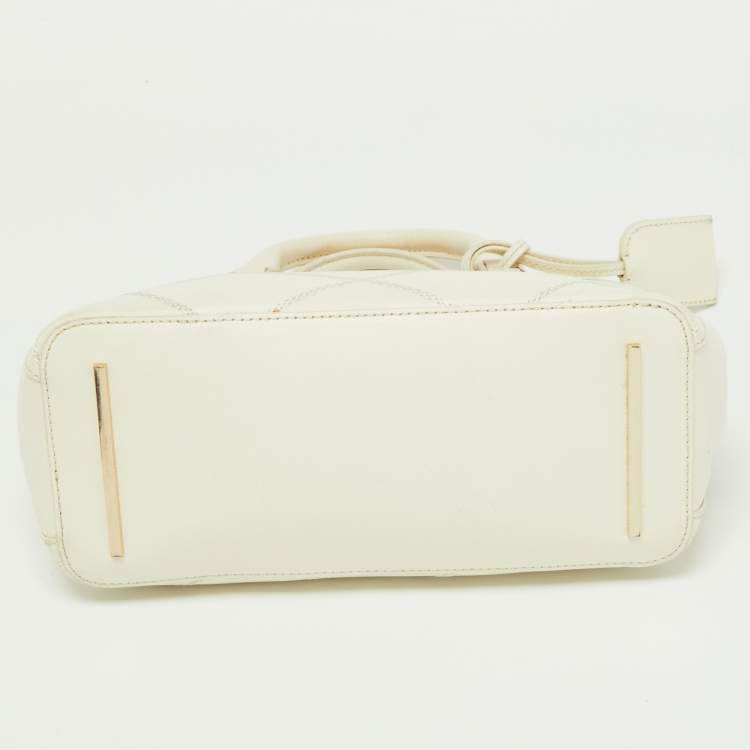 Pre Owned Tory Burch Off White Leather Mini Robinson Double Zip Tote