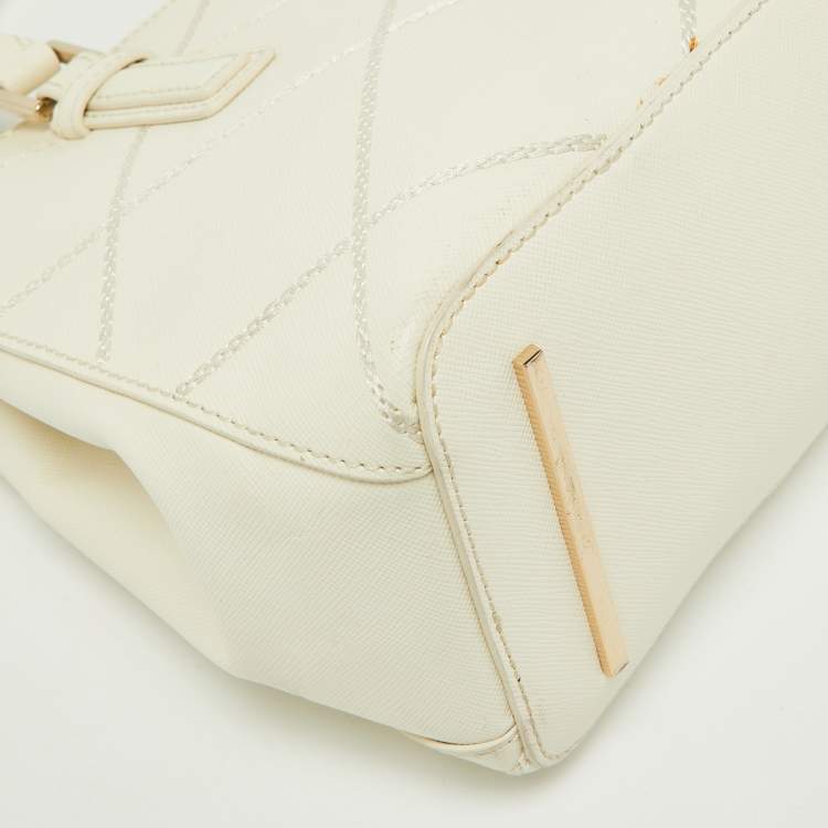 Pre Owned Tory Burch Off White Leather Mini Robinson Double Zip Tote