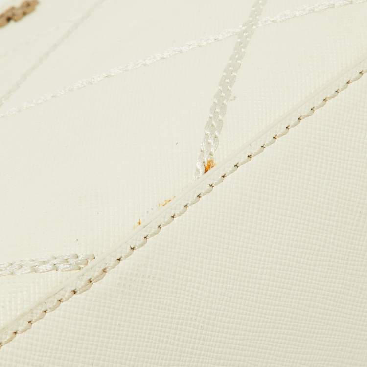 Pre Owned Tory Burch Off White Leather Mini Robinson Double Zip Tote