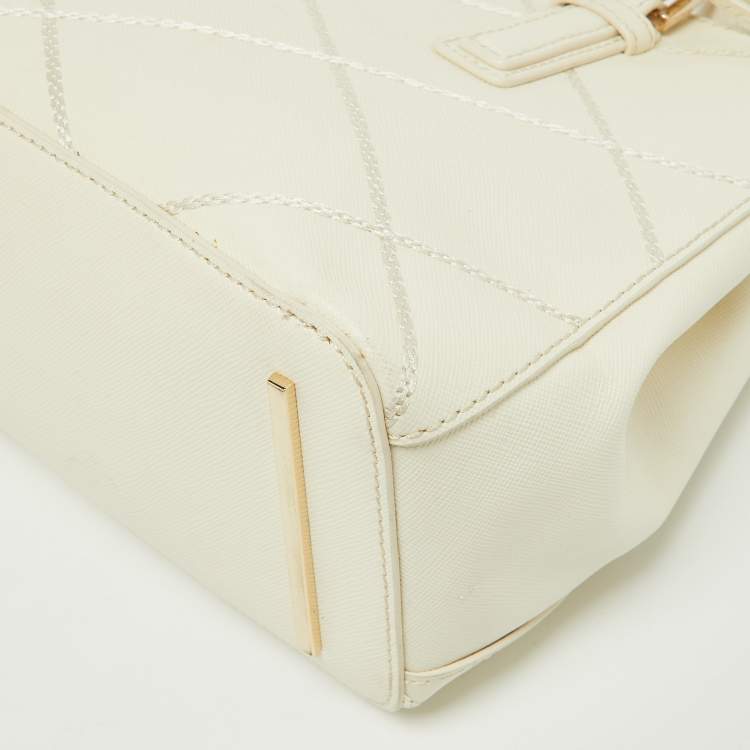 Pre Owned Tory Burch Off White Leather Mini Robinson Double Zip Tote