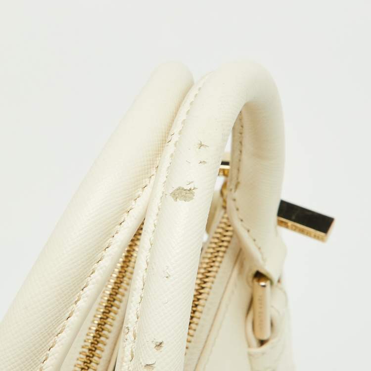 Pre Owned Tory Burch Off White Leather Mini Robinson Double Zip Tote