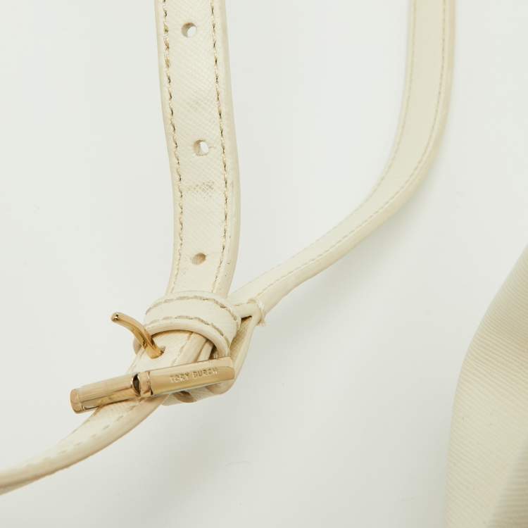 Pre Owned Tory Burch Off White Leather Mini Robinson Double Zip Tote