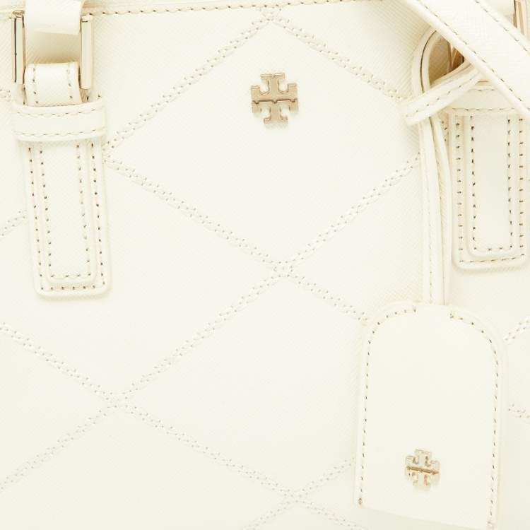 Pre Owned Tory Burch Off White Leather Mini Robinson Double Zip Tote