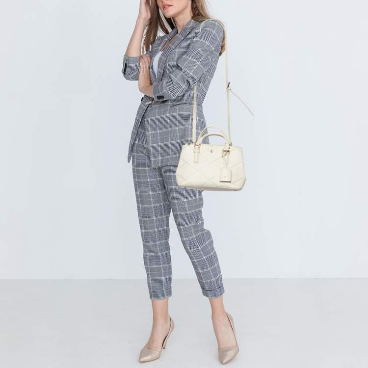 Pre Owned Tory Burch Off White Leather Mini Robinson Double Zip Tote