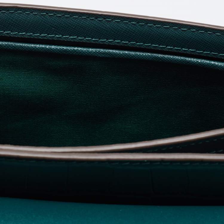 Pre Owned Tory Burch Green Croc Embossed Leather Emerson Crossbody Bag