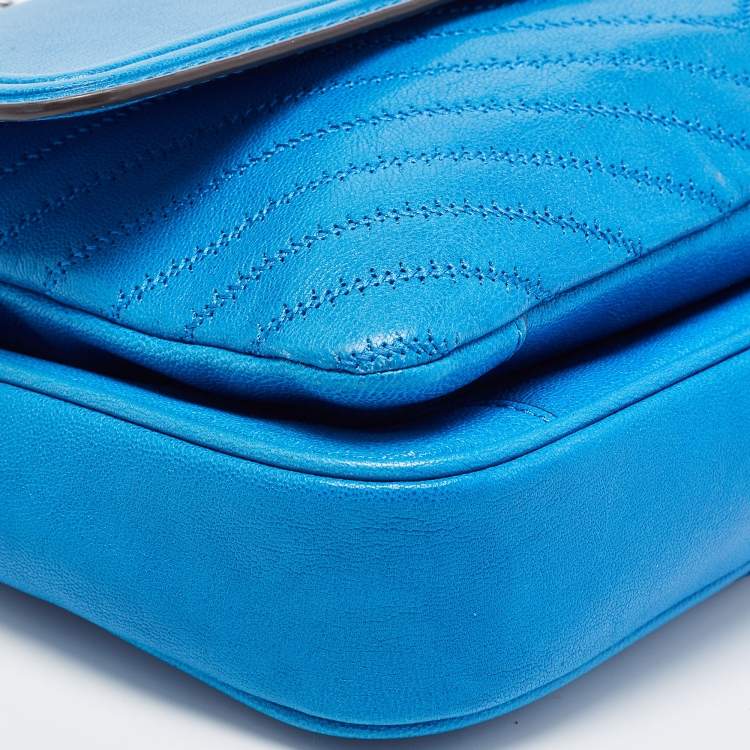 Pre Owned Tory Burch Blue Leather Fleming Shoulder Bag