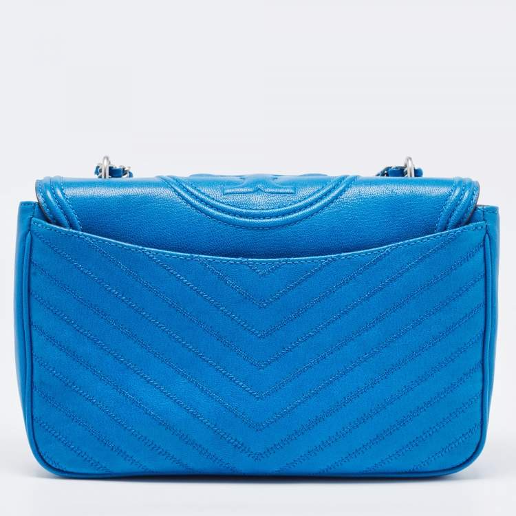 Pre Owned Tory Burch Blue Leather Fleming Shoulder Bag