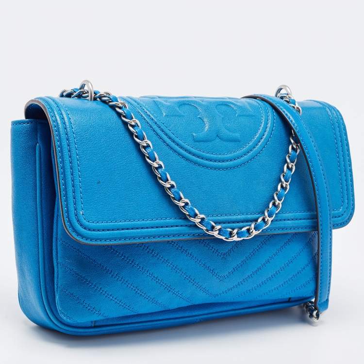 Pre Owned Tory Burch Blue Leather Fleming Shoulder Bag
