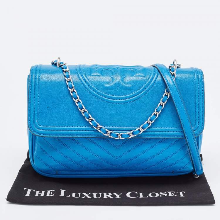 Pre Owned Tory Burch Blue Leather Fleming Shoulder Bag
