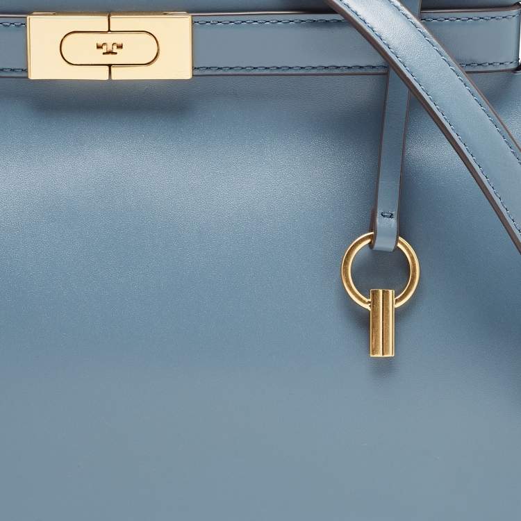 Pre Owned Tory Burch Light Blue Leather Small Lee Radziwill Top Handle Bag