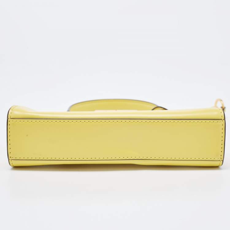 Pre Owned Tory Burch Yellow Leather Petite Lee Radziwill Top Handle Bag