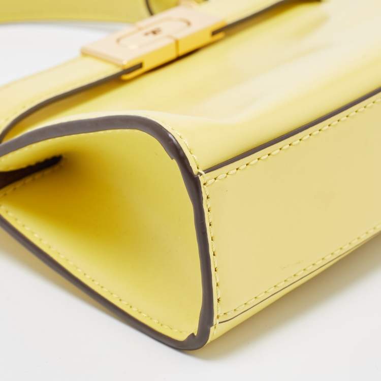 Pre Owned Tory Burch Yellow Leather Petite Lee Radziwill Top Handle Bag