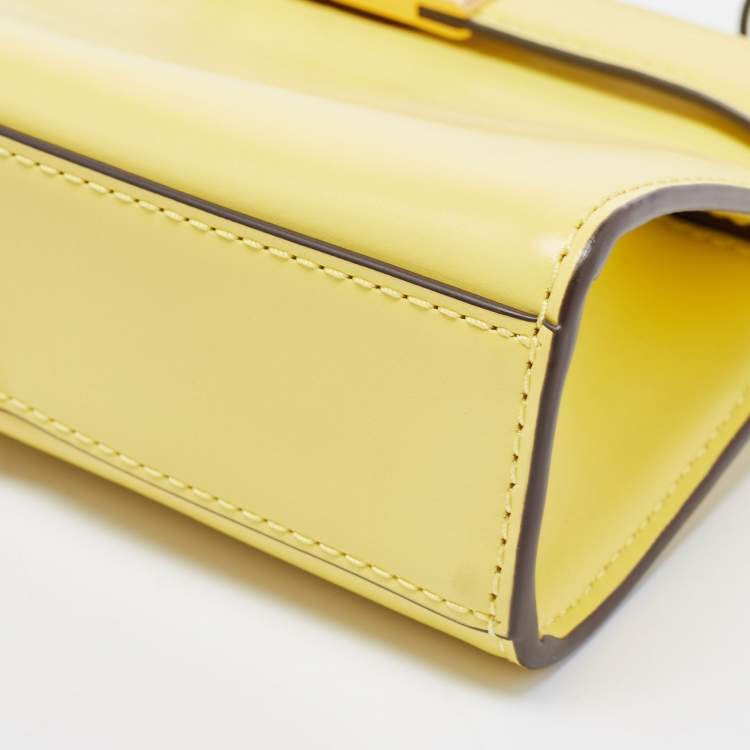Pre Owned Tory Burch Yellow Leather Petite Lee Radziwill Top Handle Bag