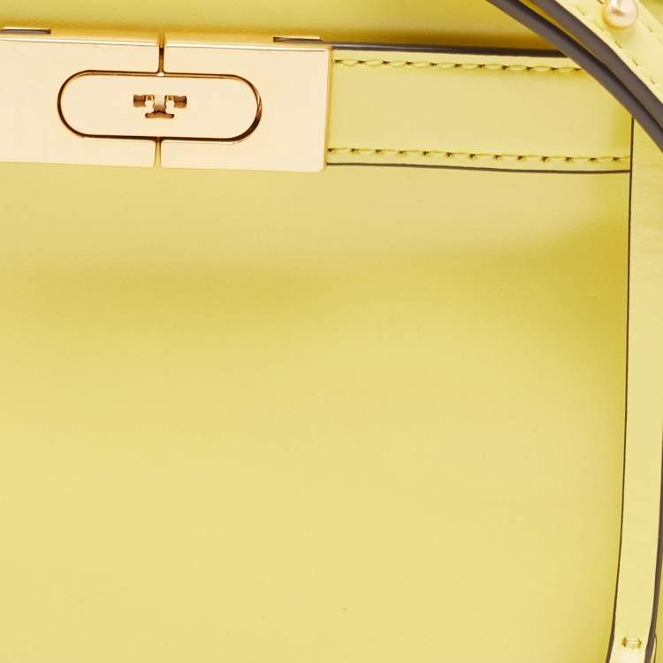 Pre Owned Tory Burch Yellow Leather Petite Lee Radziwill Top Handle Bag