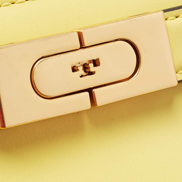 Pre Owned Tory Burch Yellow Leather Petite Lee Radziwill Top Handle Bag