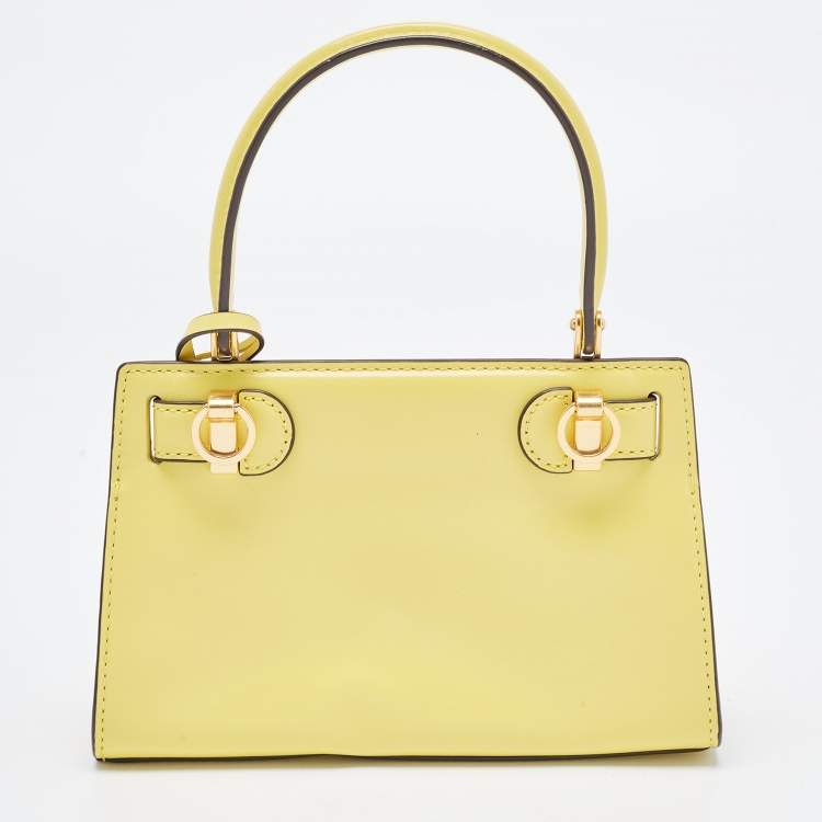 Pre Owned Tory Burch Yellow Leather Petite Lee Radziwill Top Handle Bag