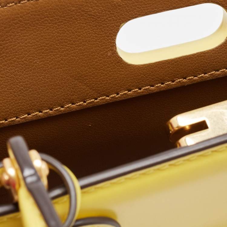 Pre Owned Tory Burch Yellow Leather Petite Lee Radziwill Top Handle Bag