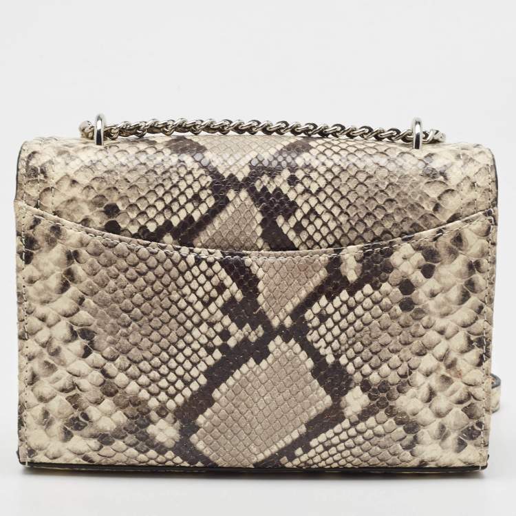 Pre Owned Tory Burch Black/Grey Python Embossed Leather Fringe Crossbody Bag